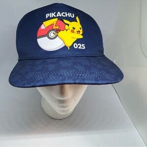 Pokemon Pikachu Youth Boy's Baseball Hat Cap Navy Blue Snap Back One Size